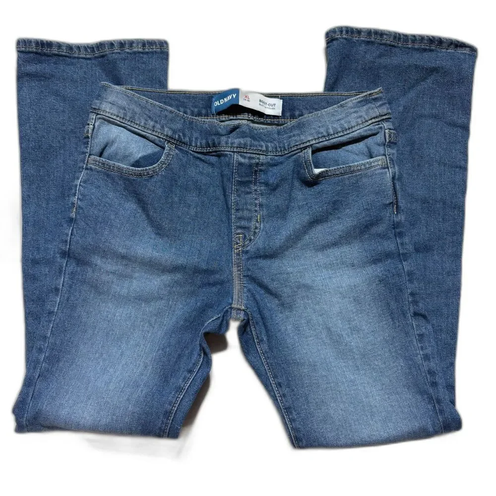 Old Navy Girls WOW Bootcut Jeans XL 14-16 Blue Pull On Stretch 26 Inseam